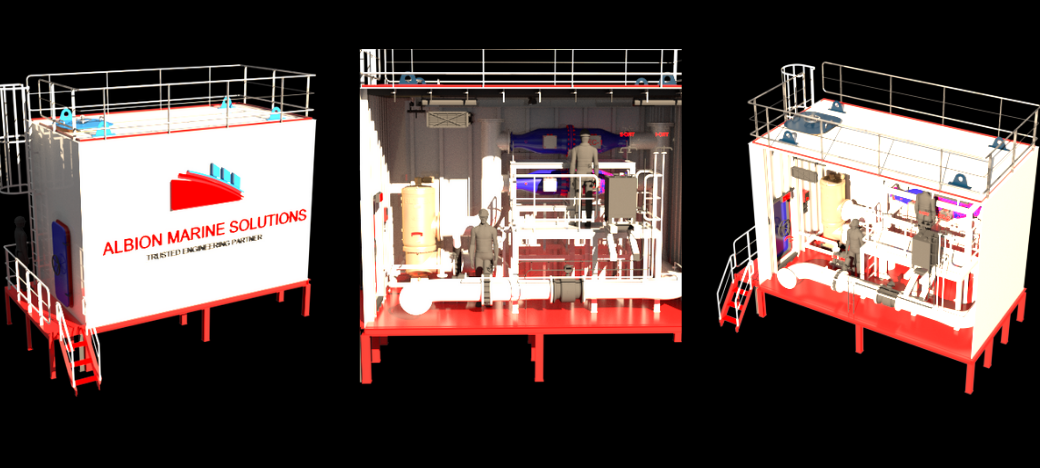 Albion Marine Deckhouse:: • Pre-assembled ballast system in standardized deckhouse designed to comply with rules, regulations, and requirements of the OEM, Integrated solutions reviewed by classifications societies,Durable construction with materials according to class requirements,Designed to withstand operating temperatures and ensured climate regulation through integrated heating and ventilation,Bulkheads and ceilings can be fitted with insulation and linings to operate at low temperature environment,Full backing from OEM’s global service organization